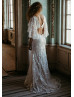 Cape Sleeves Ivory Embroidered Lace Wedding Dress With Nude Lining